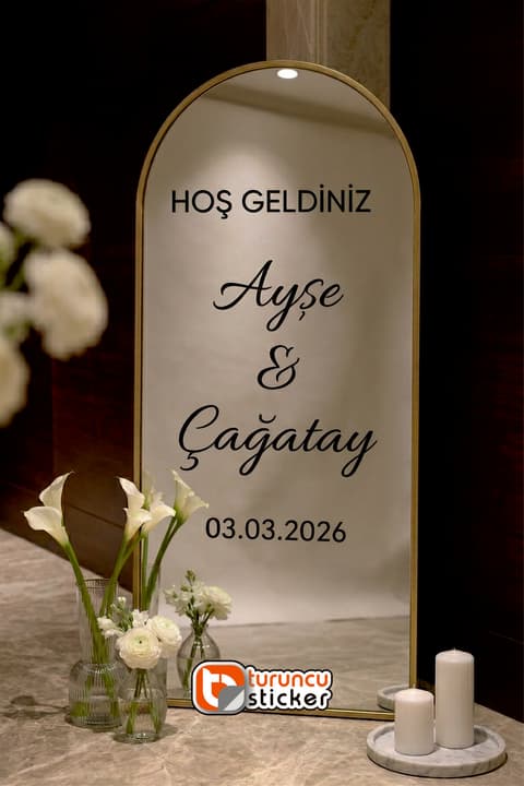 Kişiye Özel Ayna Yazısı Sticker Siyah– Düğün/Nişan/Kına/Söz/Doğum Günü (Ayna Yoktur)