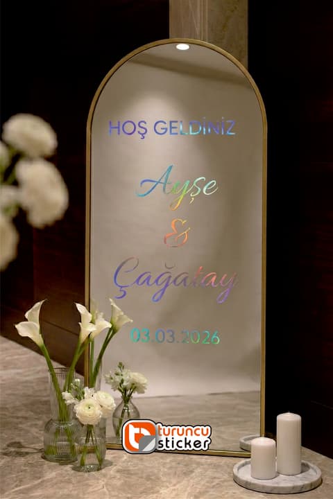 Kişiye Özel Ayna Yazısı Sticker Hologram – Düğün/Nişan/Kına/Söz/Doğum Günü (Ayna Yoktur)
