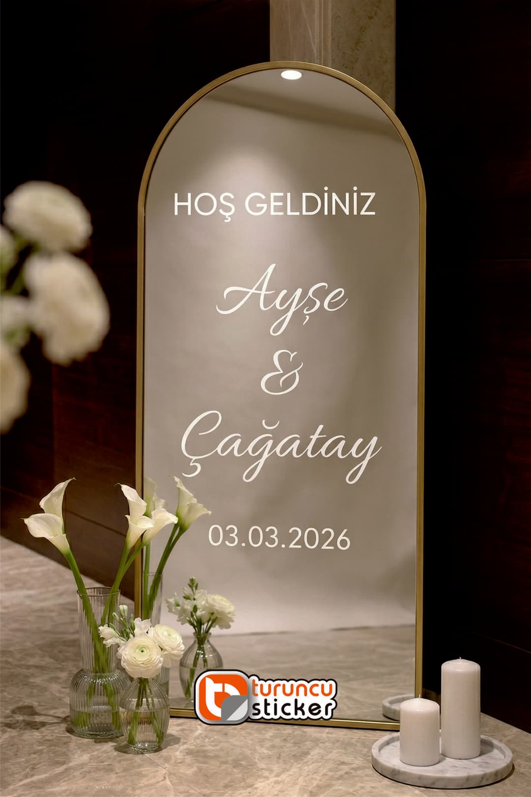 Kişiye Özel Ayna Yazısı Sticker Beyaz – Düğün/Nişan/Kına/Söz/Doğum Günü (Ayna Yoktur)